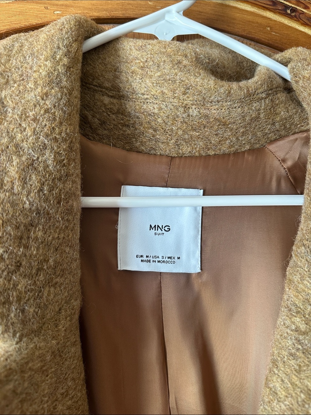 Mango MNG Oat Tan Heathered Long Wool Blend Coat tie and button front size SM - Picture 7 of 7